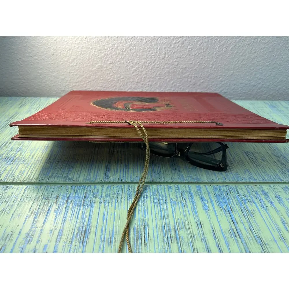 Vintage 1940s Embossed Native American Chief Scrapbook Red Faux Leather Album